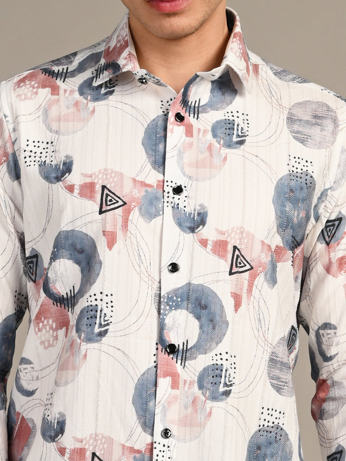 Full Sleeves Slim Fit Blue All-Over Big Abstract Fancy Torn Look Print Shirt