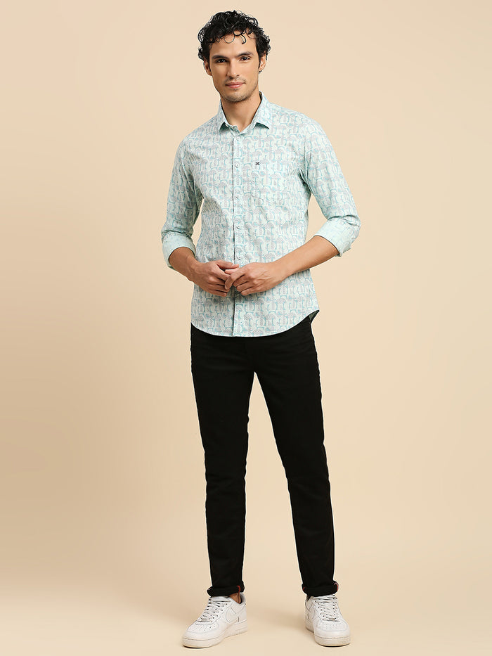 Full Sleeves Slim Fit Mint all-over Geometric print Shirt