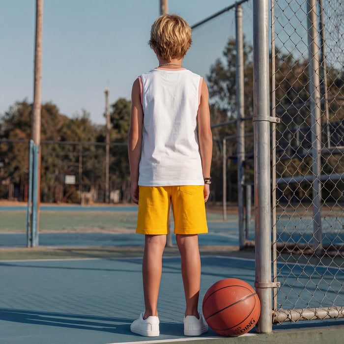 Kid's White Slim Fit Sleeveless T-Shirts