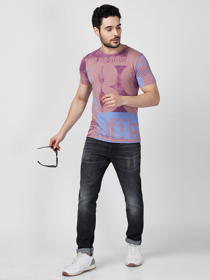 Killer Men Pink Printed Slim Fit T-Shirts