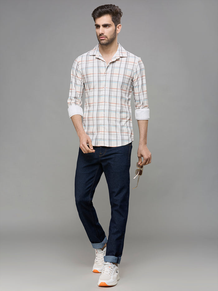 Men's Off White Checks Slim Fit Shirts