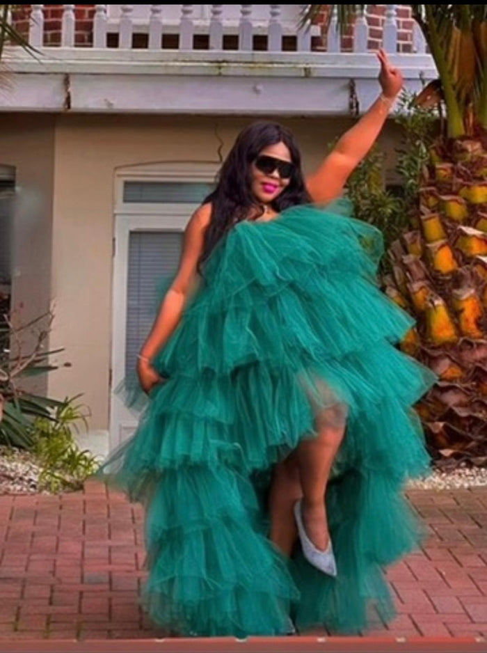 Reversible High-Low Tulle Dress in Green