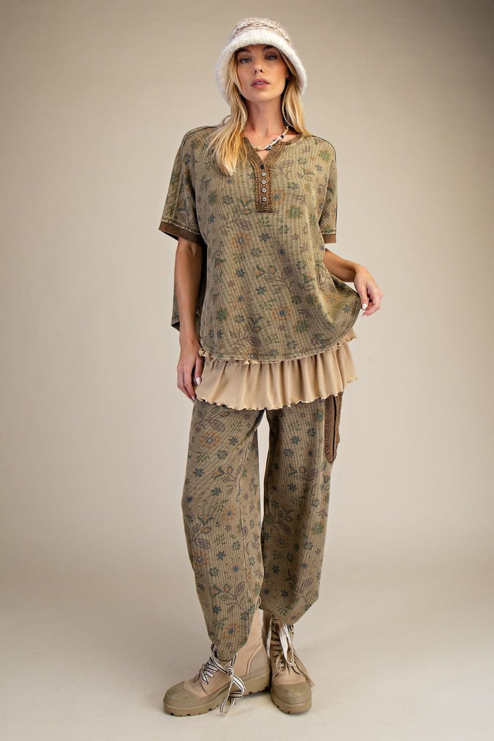 SIGNATURE PRINTED WASHED WAFFLE TOP