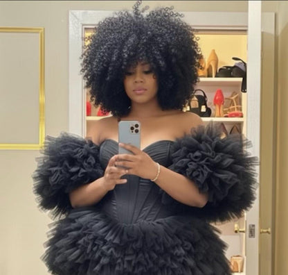 100% Human Hair Big Bouncy Kinky Curly Wig - Voluminous Black Afro Curly Wig