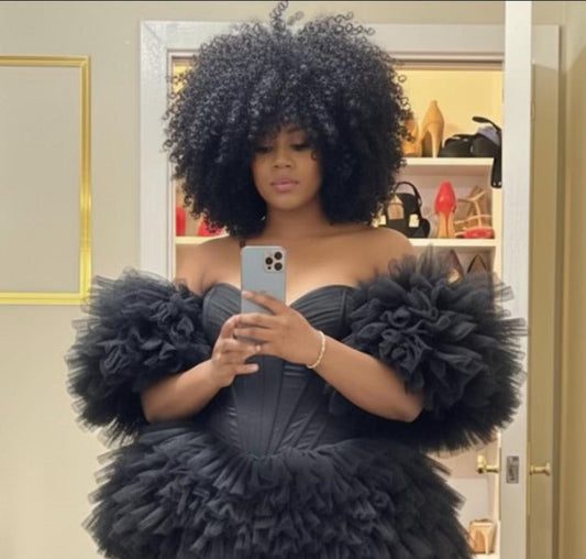 100% Human Hair Big Bouncy Kinky Curly Wig - Voluminous Black Afro Curly Wig