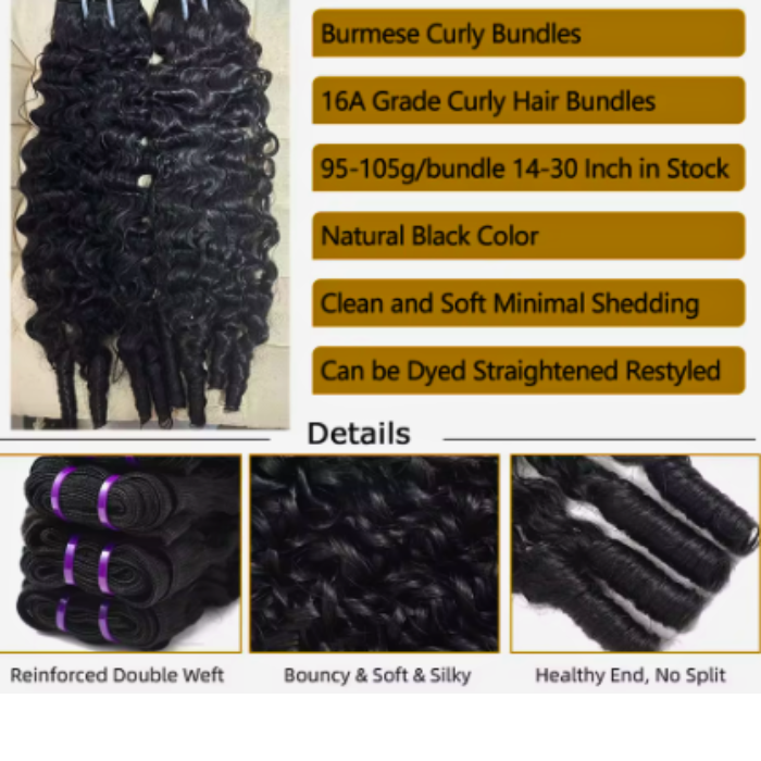 16A Burmese Curly Hair Bundles – 3PCS 20" Double Drawn 100% Raw Vietnamese Human Hair Extensions