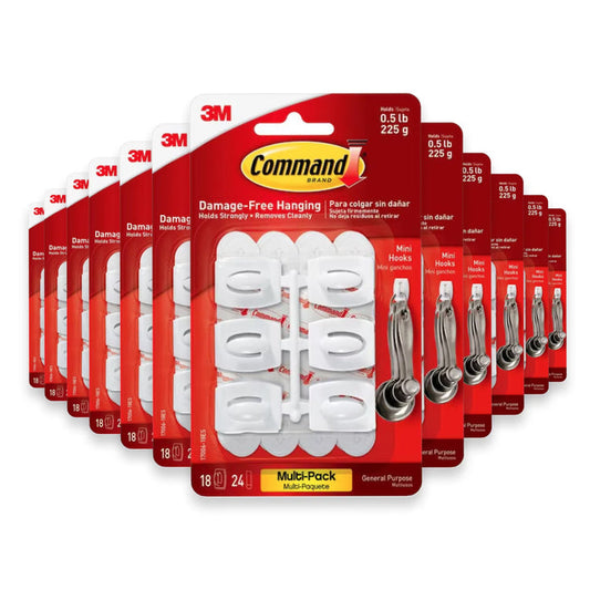 3M Command Damage-Free Hanging White Mini Hooks 18CT with 24 Adhesive Strips - 12 Pack