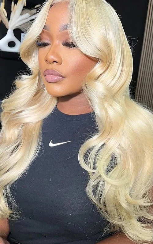 613 blonde body wave human hair wig – 13x4 HD transparent lace front pre-plucked wig with natural hairline and soft wavy texture