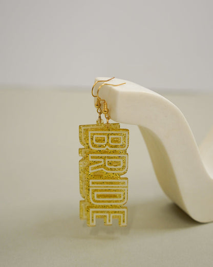 Acrylic Glitter BRIDE Drop Earring - Giftware - Honey Fawn Boutique