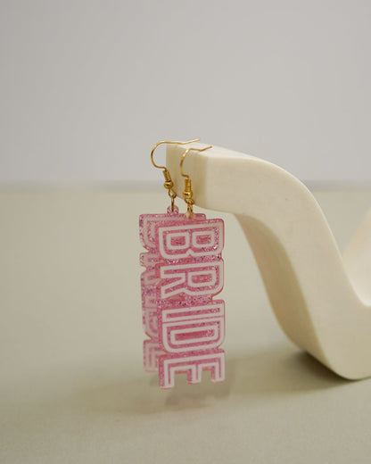 Acrylic Glitter BRIDE Drop Earring - Giftware - Honey Fawn Boutique