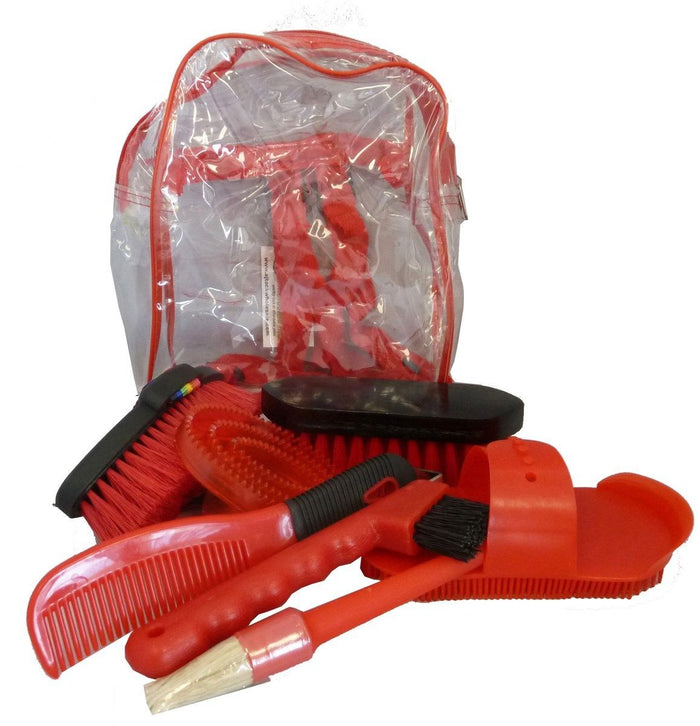 Red 8 Piece Kids Horse Grooming Kit