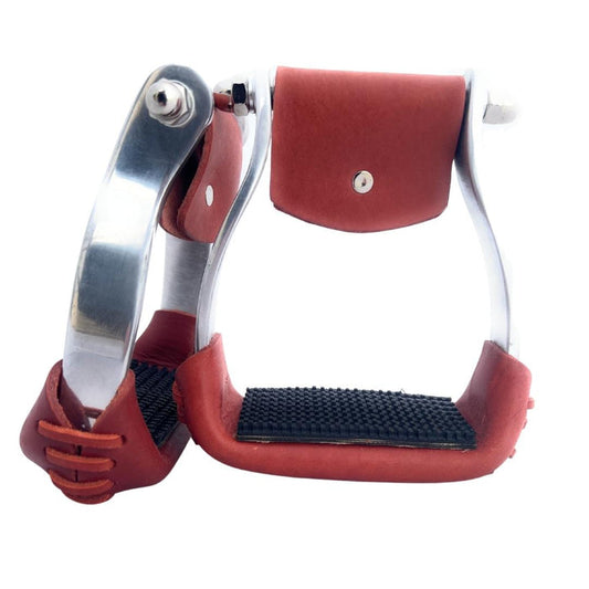 AJ Tack Aluminum Barrel Racing Stirrups Tanned Leather Tread