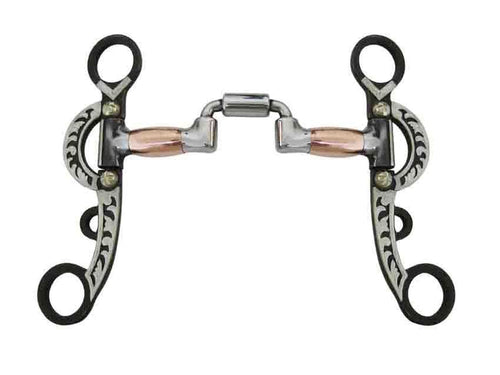 AJ Tack Argentine Engraved Square Port Correctional Bit with Copper Rollers