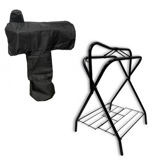 AJ Tack Freestanding Portable Horse Saddle Rack with Western Saddle Cover