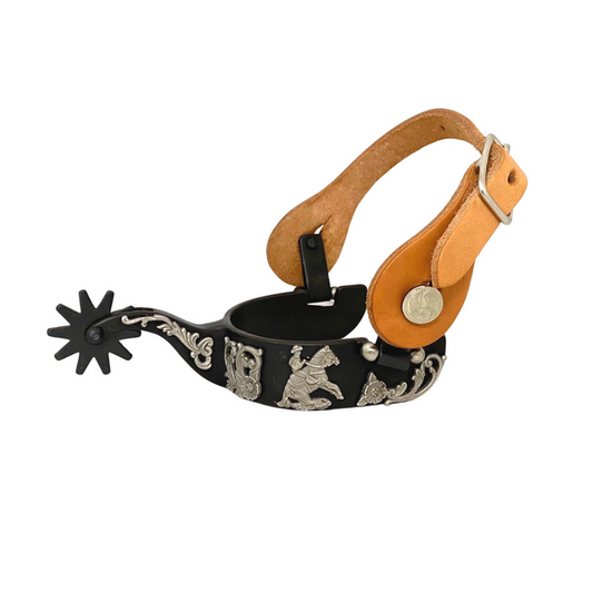 AJ Tack Black Steel Reining Horse Spurs and Straps - Mens