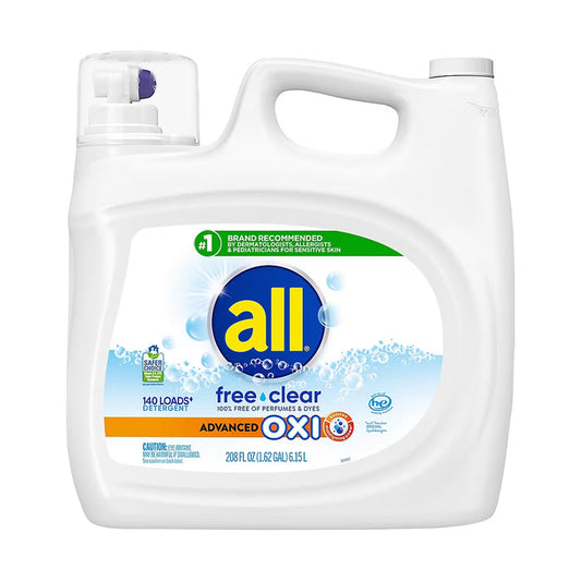 all Liquid Laundry Detergent with Advanced Oxi Stain Removers, 140 Loads, 208 oz