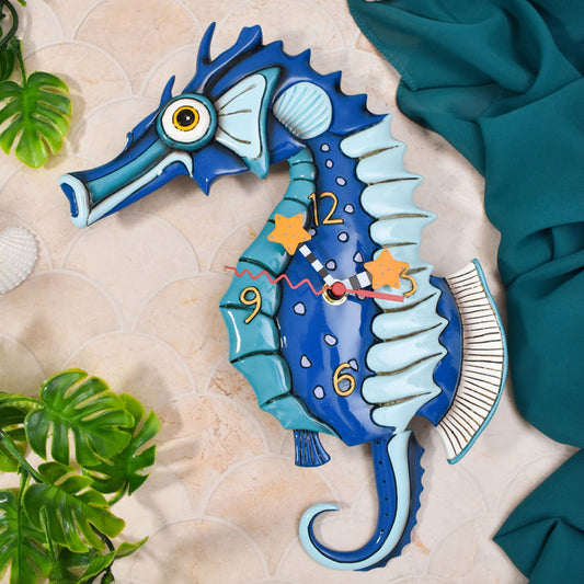 Allen Designs - Blue Salty Seahorse Star Fish Swing Pendulum Wall Clock P1468