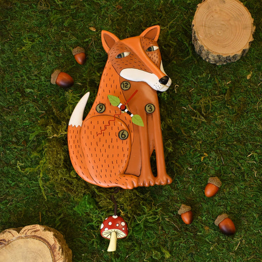 Allen Designs - Red Fox Mushroom Swing Pendulum Wall Clock P2152