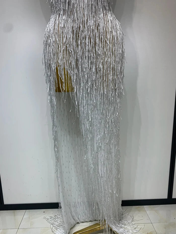 Allison elegant sexy shiny crystal tassel long dress