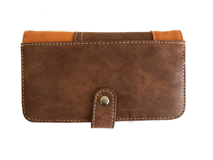 Patchwork wallet with snap closure