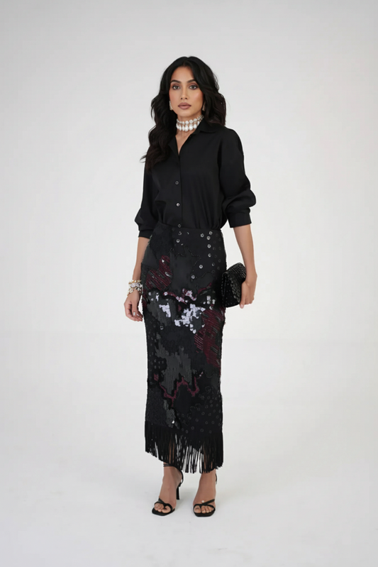 Artisan Threadwork Hand-Embroidered Silk Skirt