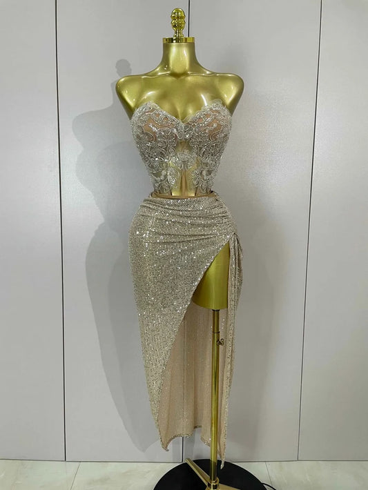 Ayveen sexy two-piece strapless sparkling birthday dress for women party night out