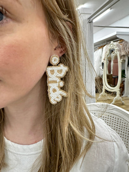 Bead Embroidered BRIDE Earring - Giftware - Honey Fawn Boutique