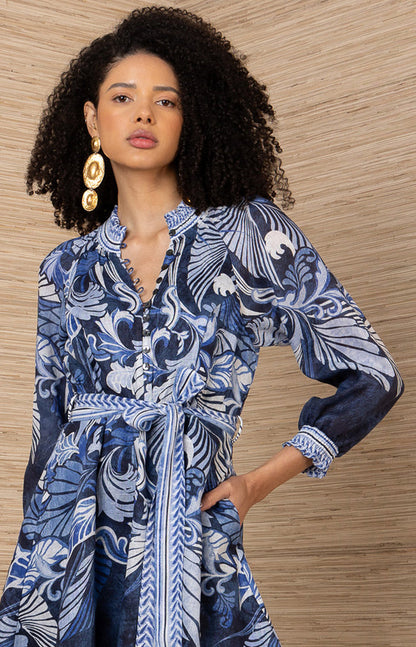 Belize Linen Dress, color-Navy