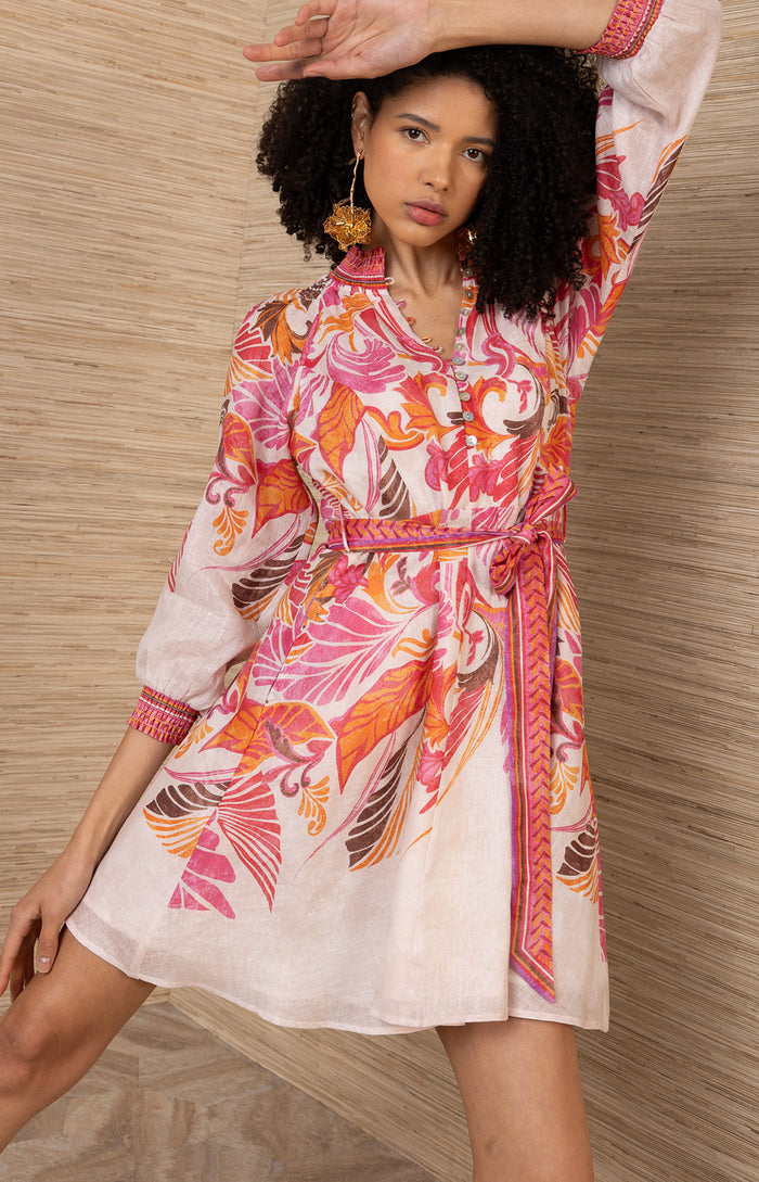 Belize Linen Dress, color-Pink