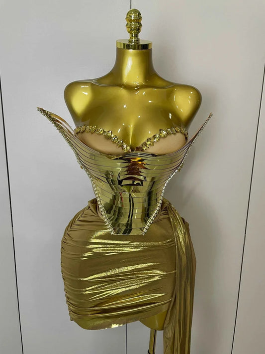 Belle sexy two-piece top with sparkling gold sequins birthday outfit for women party night out