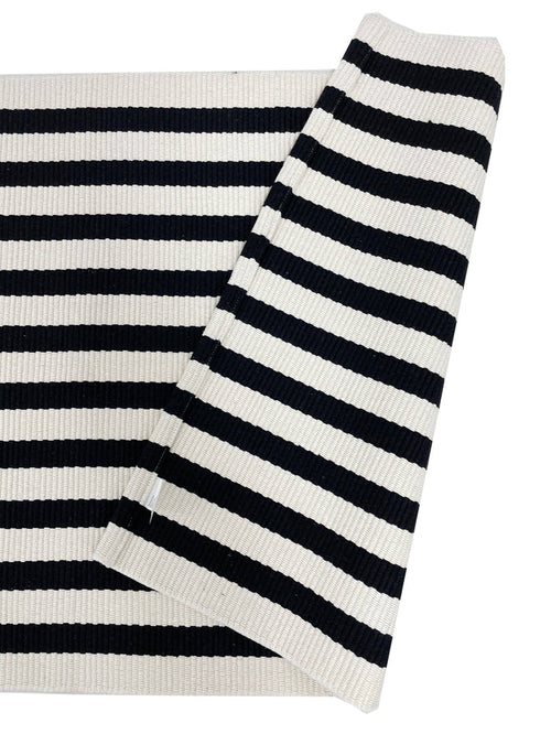Black and White Woven Cotton Striped Layering Rug
