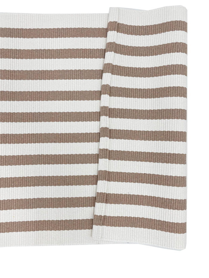 Black and White Woven Cotton Striped Layering Rug