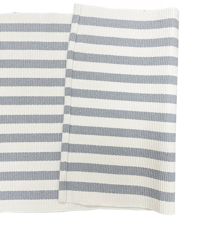 Black and White Woven Cotton Striped Layering Rug