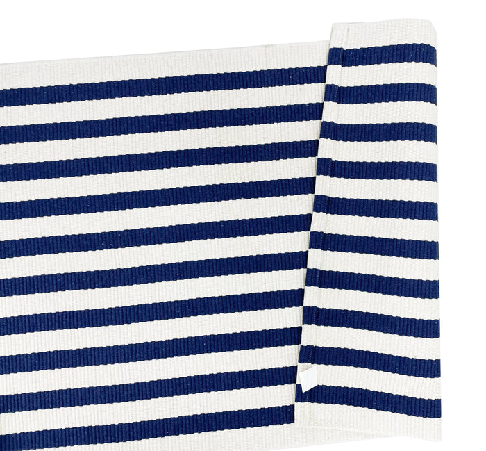Black and White Woven Cotton Striped Layering Rug