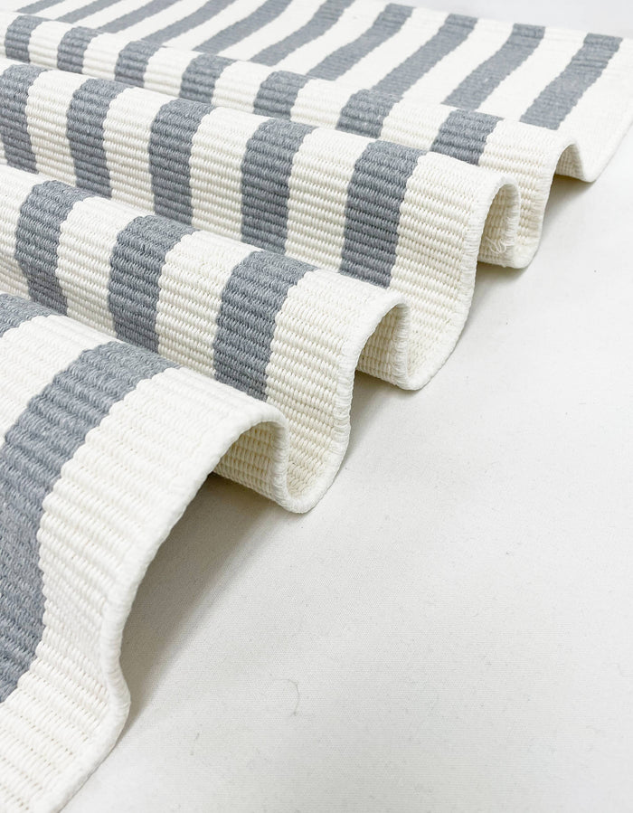 Black and White Woven Cotton Striped Layering Rug