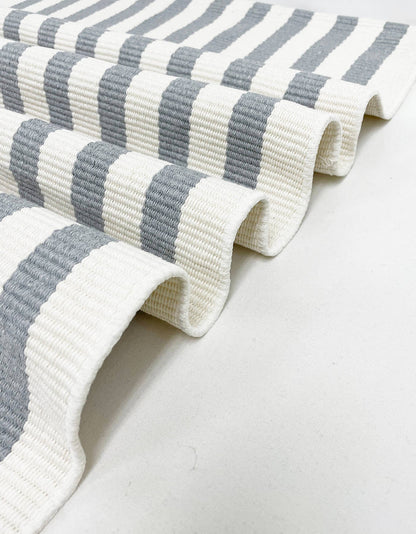 Black and White Woven Cotton Striped Layering Rug