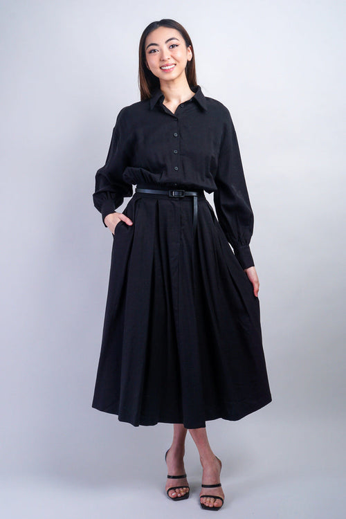 Private Label DRESSES Black Classic Long Sleeve Midi Shirt Dress