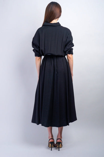 Private Label DRESSES Black Classic Long Sleeve Midi Shirt Dress