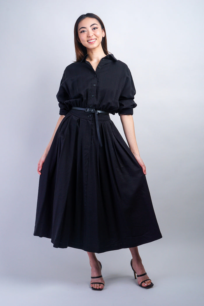 Private Label DRESSES Black Classic Long Sleeve Midi Shirt Dress
