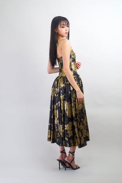 Private Label DRESSES Black & Gold Tie Dye Drop Waist Midi Dress