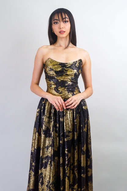 Private Label DRESSES Black & Gold Tie Dye Drop Waist Midi Dress