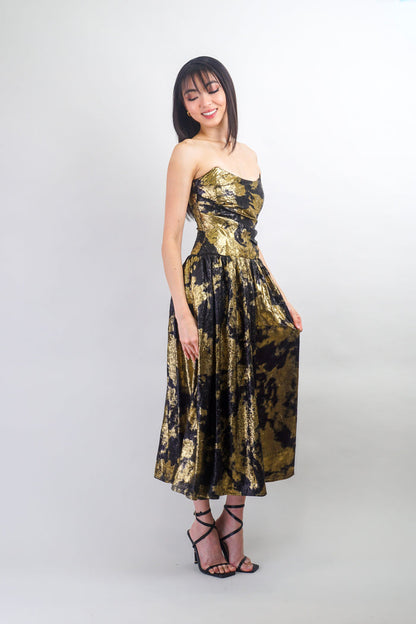 Private Label DRESSES Black & Gold Tie Dye Drop Waist Midi Dress