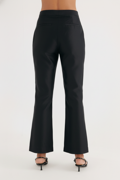Black Silk Chanderi Embroidered Temple Jacket and Flared Pant Set