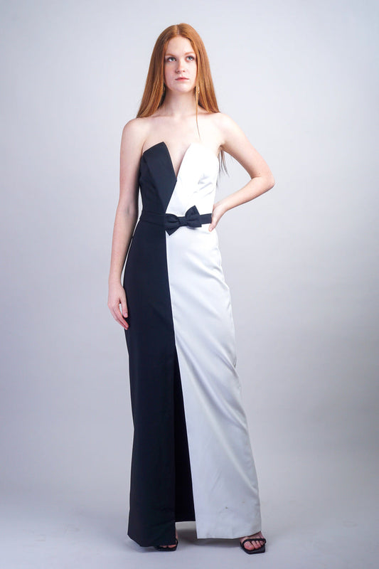 Private Label DRESSES Black & White V Strapless Bow Slim Gown