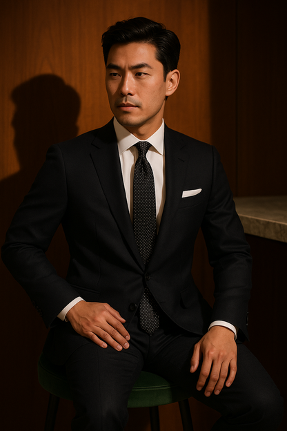 AI generated marketing image for Black with Silver Dots Traditional Tie