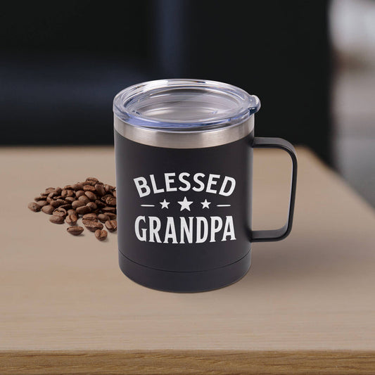 Blessed Grandpa Black Tumbler with Handle 12oz