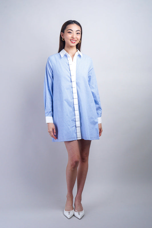 Private Label DRESSES Blue Pin Stripped Contrast Shift Shirt Dress