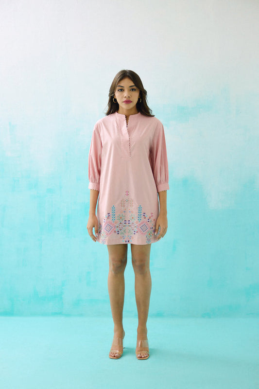 Blush pink cotton Embroidered Idealist Shift Dress