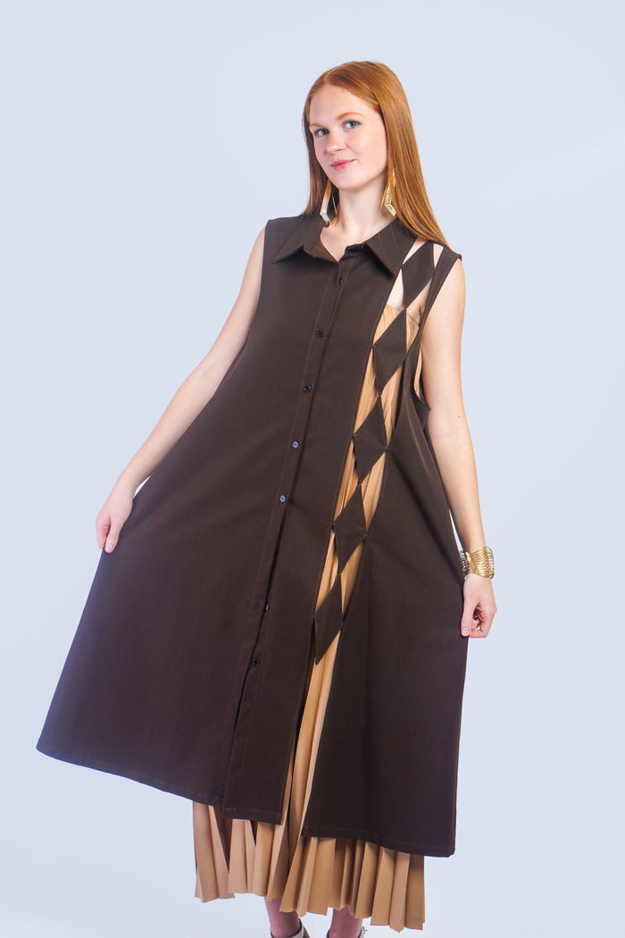 Private Label TOPS Brown Brown Diamond Vest Dress