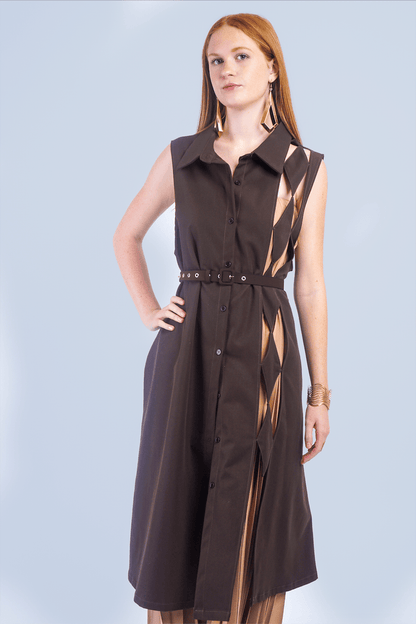 Private Label TOPS Brown Brown Diamond Vest Dress